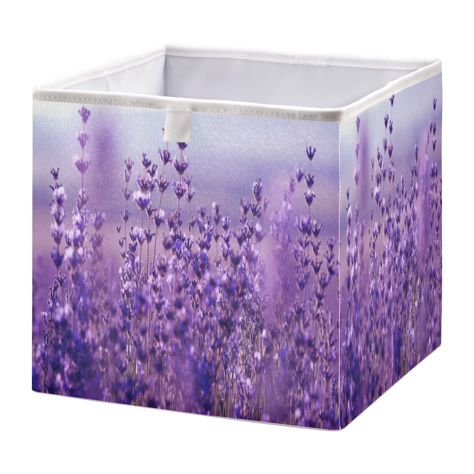 ALAZA Lavender Flower Purple Floral Storage Bin Organizer Foldable Basket for Closet Cabinet Shelf Office 15.75 x 10.63 x 6.96 Inch