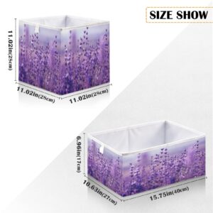 ALAZA Lavender Flower Purple Floral Storage Bin Organizer Foldable Basket for Closet Cabinet Shelf Office 15.75 x 10.63 x 6.96 Inch