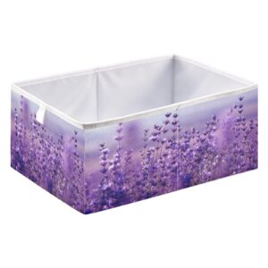 ALAZA Lavender Flower Purple Floral Storage Bin Organizer Foldable Basket for Closet Cabinet Shelf Office 15.75 x 10.63 x 6.96 Inch