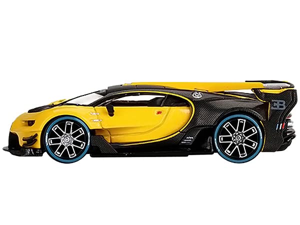 MINI GT Bugatti Vision Gran Turismo Yellow and Carbon 1/64 Diecast Model Car by True Scale Miniatures MGT00317