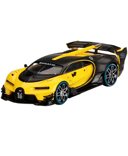 MINI GT Bugatti Vision Gran Turismo Yellow and Carbon 1/64 Diecast Model Car by True Scale Miniatures MGT00317