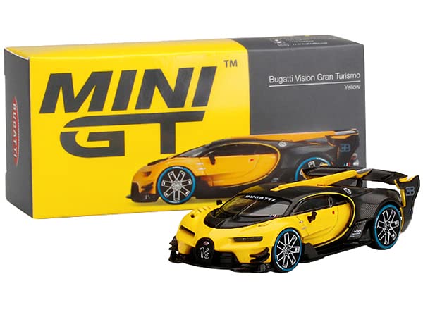 MINI GT Bugatti Vision Gran Turismo Yellow and Carbon 1/64 Diecast Model Car by True Scale Miniatures MGT00317