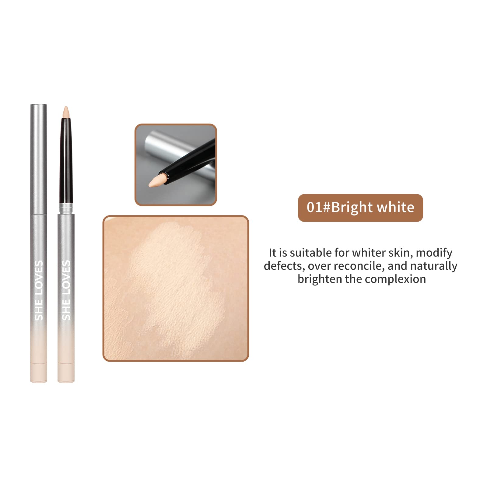 Kusslippe Concealer Pencil,Contour Highlighter Stick,Full Coverage Foundation Waterproof Concealer Pen for Eye Dark Circles,Freckles,Acne Marks,Scar,Tattoos 0.47oz (#1)