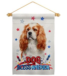 breeze decor patriotic cavalier king spaniel garden flag-set wood dowel dog puppy spoiled paw canine fur pet nature farm animal creature house banner small yard gift double-sided, made in usa