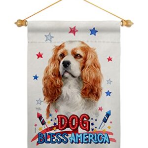 Breeze Decor Patriotic Cavalier King Spaniel Garden Flag-Set Wood Dowel Dog Puppy Spoiled Paw Canine Fur Pet Nature Farm Animal Creature House Banner Small Yard Gift Double-Sided, Made in USA