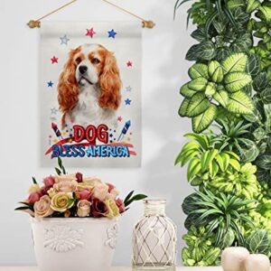 Breeze Decor Patriotic Cavalier King Spaniel Garden Flag-Set Wood Dowel Dog Puppy Spoiled Paw Canine Fur Pet Nature Farm Animal Creature House Banner Small Yard Gift Double-Sided, Made in USA