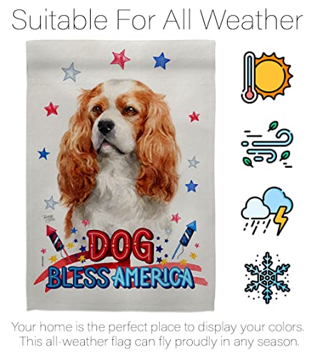 Breeze Decor Patriotic Cavalier King Spaniel Garden Flag-Set Wood Dowel Dog Puppy Spoiled Paw Canine Fur Pet Nature Farm Animal Creature House Banner Small Yard Gift Double-Sided, Made in USA