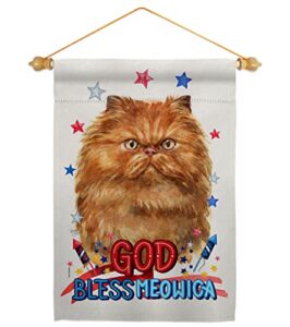 breeze decor patriotic tan persian garden flag set wood dowel cat kitten meow spoiled paw fur pet nature farm animal creature house banner small yard gift double-sided, made in usa