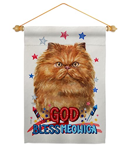 Breeze Decor Patriotic Tan Persian Garden Flag Set Wood Dowel Cat Kitten Meow Spoiled Paw Fur Pet Nature Farm Animal Creature House Banner Small Yard Gift Double-Sided, Made in USA