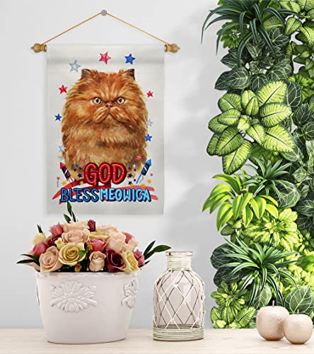 Breeze Decor Patriotic Tan Persian Garden Flag Set Wood Dowel Cat Kitten Meow Spoiled Paw Fur Pet Nature Farm Animal Creature House Banner Small Yard Gift Double-Sided, Made in USA