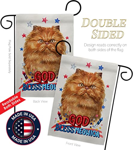 Breeze Decor Patriotic Tan Persian Garden Flag Set Wood Dowel Cat Kitten Meow Spoiled Paw Fur Pet Nature Farm Animal Creature House Banner Small Yard Gift Double-Sided, Made in USA