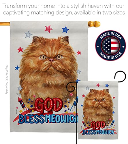 Breeze Decor Patriotic Tan Persian Garden Flag Set Wood Dowel Cat Kitten Meow Spoiled Paw Fur Pet Nature Farm Animal Creature House Banner Small Yard Gift Double-Sided, Made in USA