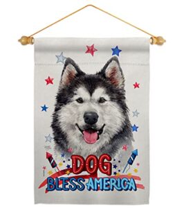 breeze decor patriotic siberian husky garden flag set wood dowel dog puppy spoiled paw canine fur pet nature farm animal creature house banner small yard gift double-sided, made in usa