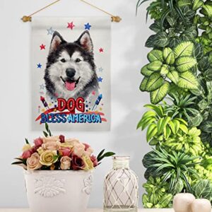 Breeze Decor Patriotic Siberian Husky Garden Flag Set Wood Dowel Dog Puppy Spoiled Paw Canine Fur Pet Nature Farm Animal Creature House Banner Small Yard Gift Double-Sided, Made in USA