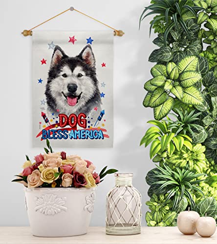 Breeze Decor Patriotic Siberian Husky Garden Flag Set Wood Dowel Dog Puppy Spoiled Paw Canine Fur Pet Nature Farm Animal Creature House Banner Small Yard Gift Double-Sided, Made in USA