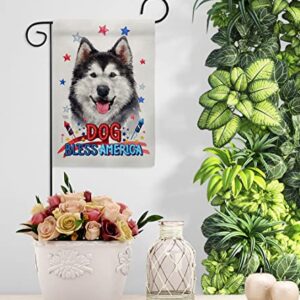 Breeze Decor Patriotic Siberian Husky Garden Flag Set Wood Dowel Dog Puppy Spoiled Paw Canine Fur Pet Nature Farm Animal Creature House Banner Small Yard Gift Double-Sided, Made in USA
