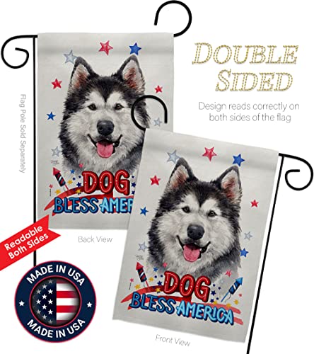 Breeze Decor Patriotic Siberian Husky Garden Flag Set Wood Dowel Dog Puppy Spoiled Paw Canine Fur Pet Nature Farm Animal Creature House Banner Small Yard Gift Double-Sided, Made in USA