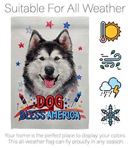 Breeze Decor Patriotic Siberian Husky Garden Flag Set Wood Dowel Dog Puppy Spoiled Paw Canine Fur Pet Nature Farm Animal Creature House Banner Small Yard Gift Double-Sided, Made in USA