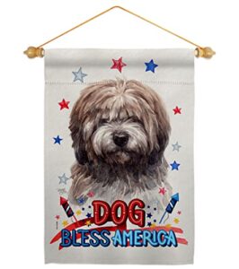 breeze decor patriotic brindle tibetan terrier garden flag-set wood dowel dog puppy spoiled paw canine fur pet nature farm animal creature house banner small yard gift double-sided, made in usa