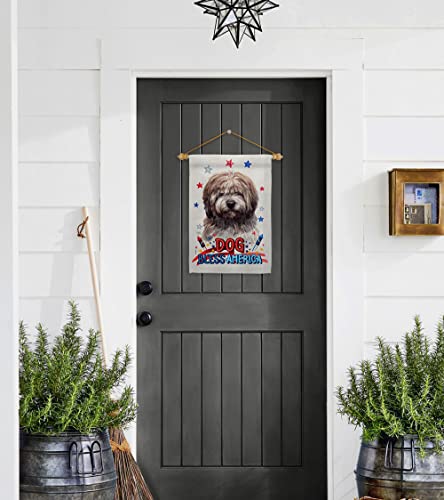 Breeze Decor Patriotic Brindle Tibetan Terrier Garden Flag-Set Wood Dowel Dog Puppy Spoiled Paw Canine Fur Pet Nature Farm Animal Creature House Banner Small Yard Gift Double-Sided, Made in USA