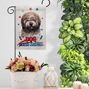 Breeze Decor Patriotic Brindle Tibetan Terrier Garden Flag-Set Wood Dowel Dog Puppy Spoiled Paw Canine Fur Pet Nature Farm Animal Creature House Banner Small Yard Gift Double-Sided, Made in USA