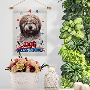 Breeze Decor Patriotic Brindle Tibetan Terrier Garden Flag-Set Wood Dowel Dog Puppy Spoiled Paw Canine Fur Pet Nature Farm Animal Creature House Banner Small Yard Gift Double-Sided, Made in USA