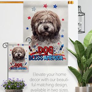 Breeze Decor Patriotic Brindle Tibetan Terrier Garden Flag-Set Wood Dowel Dog Puppy Spoiled Paw Canine Fur Pet Nature Farm Animal Creature House Banner Small Yard Gift Double-Sided, Made in USA