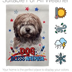 Breeze Decor Patriotic Brindle Tibetan Terrier Garden Flag-Set Wood Dowel Dog Puppy Spoiled Paw Canine Fur Pet Nature Farm Animal Creature House Banner Small Yard Gift Double-Sided, Made in USA