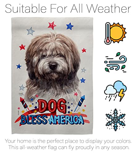 Breeze Decor Patriotic Brindle Tibetan Terrier Garden Flag-Set Wood Dowel Dog Puppy Spoiled Paw Canine Fur Pet Nature Farm Animal Creature House Banner Small Yard Gift Double-Sided, Made in USA