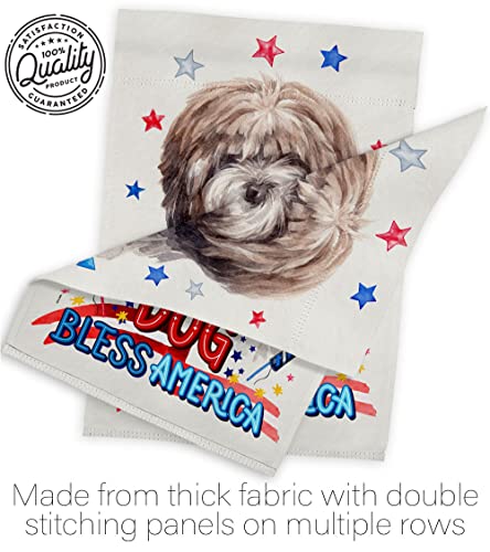 Breeze Decor Patriotic Brindle Tibetan Terrier Garden Flag-Set Wood Dowel Dog Puppy Spoiled Paw Canine Fur Pet Nature Farm Animal Creature House Banner Small Yard Gift Double-Sided, Made in USA