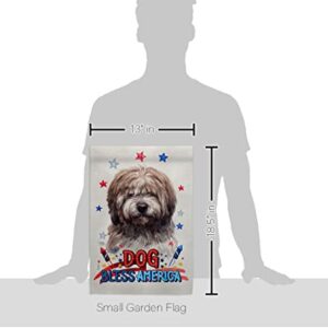 Breeze Decor Patriotic Brindle Tibetan Terrier Garden Flag-Set Wood Dowel Dog Puppy Spoiled Paw Canine Fur Pet Nature Farm Animal Creature House Banner Small Yard Gift Double-Sided, Made in USA