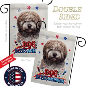 Breeze Decor Patriotic Brindle Tibetan Terrier Garden Flag-Set Wood Dowel Dog Puppy Spoiled Paw Canine Fur Pet Nature Farm Animal Creature House Banner Small Yard Gift Double-Sided, Made in USA