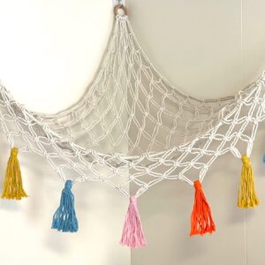 MacrameBay Large Handmade Macrame Stuffed Animal Toy Net Hammock Boho Girl Nursery Playroom Bedroom Kids Room Storage Organizer Decor with Hooks