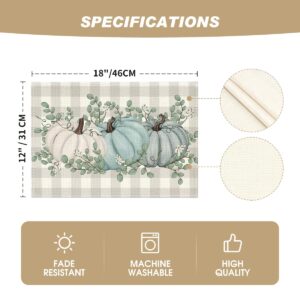 Artoid Mode Pumpkins Eucalyptus Leaves Fall Placemats Set of 4, 12x18 Inch Autumn Thanksgiving Harvest Vintage Table Mat for Party Dining Decoration