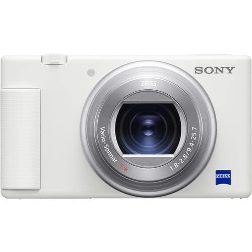 Sony ZV-1 Digital Camera (White) (DCZV1/W) + 64GB Memory Card + Card Reader + Deluxe Soft Bag + Flex Tripod + Memory Wallet + Cleaning Kit (Renewed)