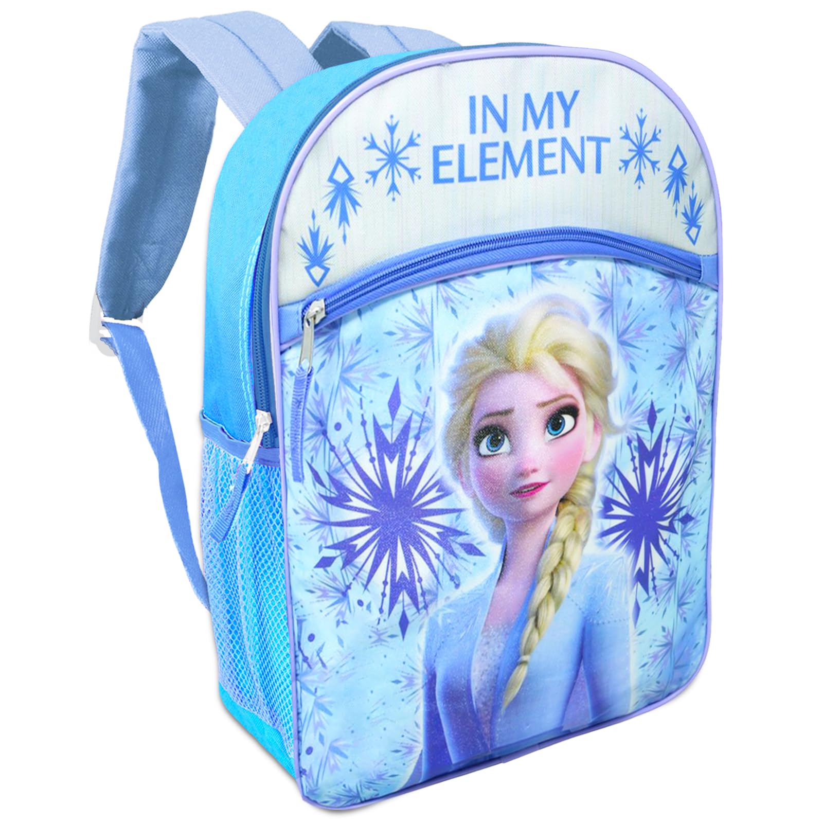 Disney Bundle Frozen Backpack for Boys Girls Kids - 5 Pc with 16'' School Bag, Water Bottle, Stickers, and More (Disney Supplies), travel bag (Frozen Kids)