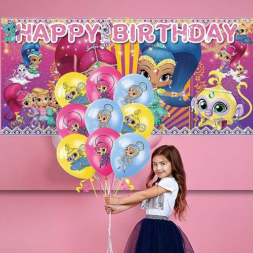 Shimmer and Shine Party Supplies Paltes Cake Toppers Balloons For Boys Girl Banner Backdrop Birthday Set Decor