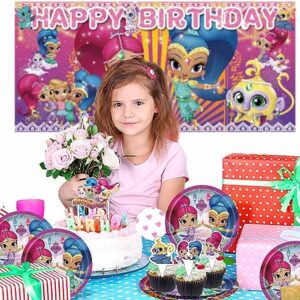 Shimmer and Shine Party Supplies Paltes Cake Toppers Balloons For Boys Girl Banner Backdrop Birthday Set Decor