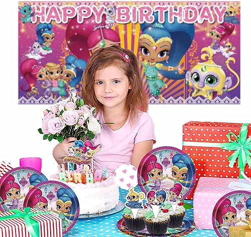 Shimmer and Shine Party Supplies Paltes Cake Toppers Balloons For Boys Girl Banner Backdrop Birthday Set Decor