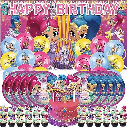 Shimmer and Shine Party Supplies Paltes Cake Toppers Balloons For Boys Girl Banner Backdrop Birthday Set Decor