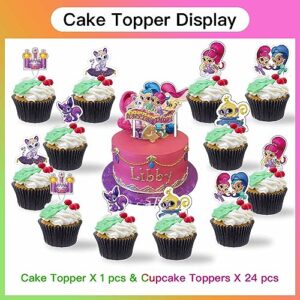 Shimmer and Shine Party Supplies Paltes Cake Toppers Balloons For Boys Girl Banner Backdrop Birthday Set Decor