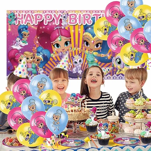 Shimmer and Shine Party Supplies Paltes Cake Toppers Balloons For Boys Girl Banner Backdrop Birthday Set Decor