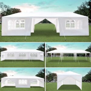 CIPACHO 10' x 30' Outdoor Canopy Tent, Camping Gazebo Shelter Pavilion with 8 Removable Sidewalls,Spiral Tubes Cater Events with Transparent Windows for Party,Wedding,BBQ