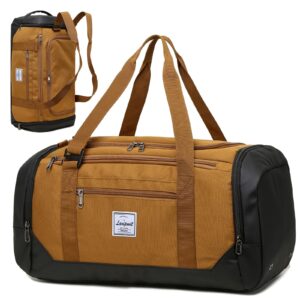 laripwit travel duffle bag for men 40l medium sports gym bag with wet pocket & shoes compartment weekender overnight backpack for traveling duffel bag backpack for women, brown