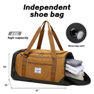 Laripwit Travel Duffle Bag for men 40L Medium Sports Gym Bag with Wet Pocket & Shoes Compartment Weekender Overnight Backpack for Traveling Duffel Bag Backpack for Women, Brown