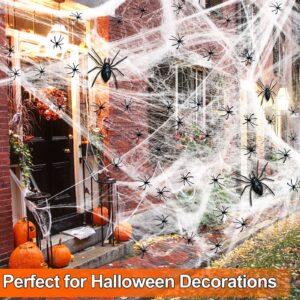 1500 sqft Halloween Spider Web Decorations Super Stretch Cobweb with 130 Plastic Fake Spiders Glow in The Dark Halloween Decorations Indoor Outdoor Party Supplies Haunted House Decor (450g)