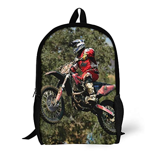 WZOMT Unisex Motocross Backpacks Cool Rider Dirt Bike Forest Fly Racing Daypack Large 17" Travel Bags Lightweight High Middle College School Backpack for Teen Boys Girls Men Women