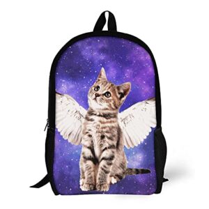 wzomt galaxy cat school backpack for girls boys teens cute little kitten with wings in purple space bookbags student rucksack fashion daypack water resistant sport hiking travel bags large 17"