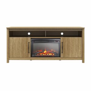 ameriwood home augusta electric fireplace console for tvs up to 65”, natural