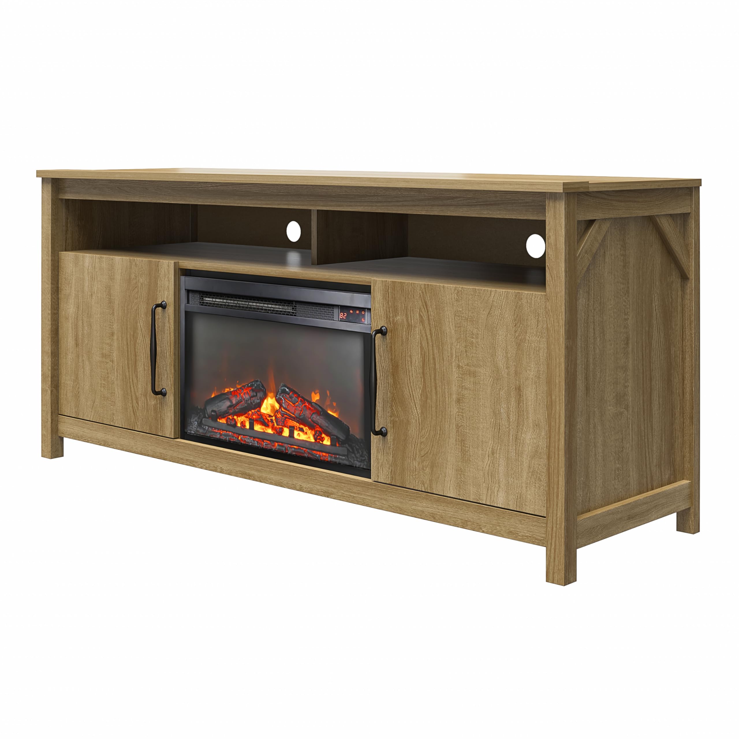 Ameriwood Home Augusta Electric Fireplace Console for TVs up to 65”, Natural